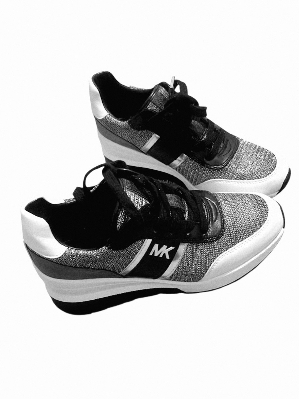 Michael Kors Black White & Silver Wedge Logo Sneaker - Picture 4 of 11